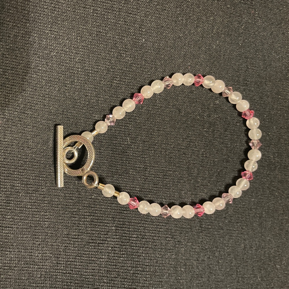 Sterling, rose quartz & Swarovski bracelet